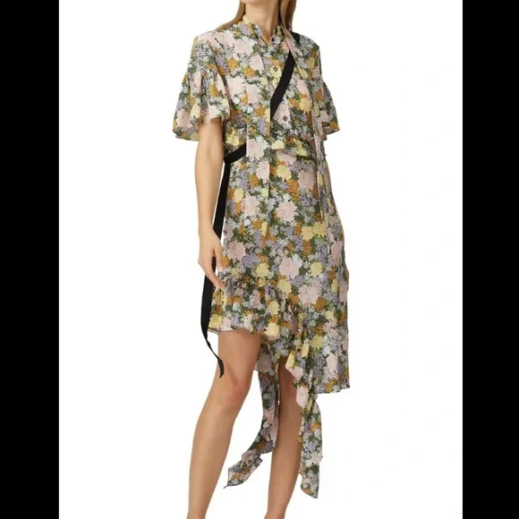 ROKH Floral ruffle midi dress NWOT - Picture 2 of 4